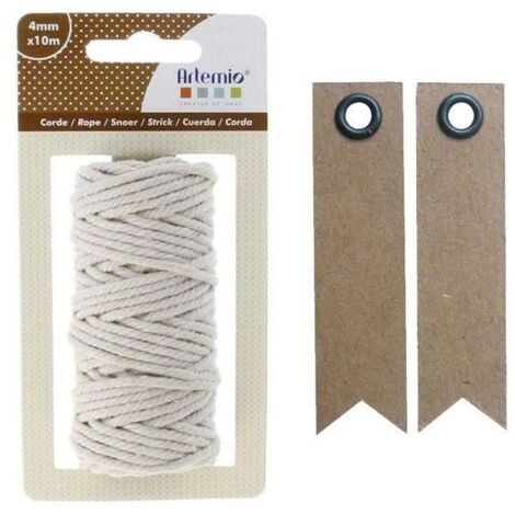 Ficelle coton pour macramé beige 10 m + 20 étiquettes kraft Fanion