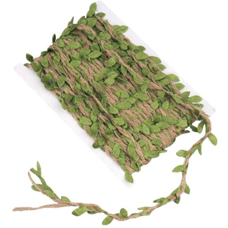 Ficelle de jute naturelle 20 mètres avec feuilles décoratives pour DIY, décoration murale et artisanat
