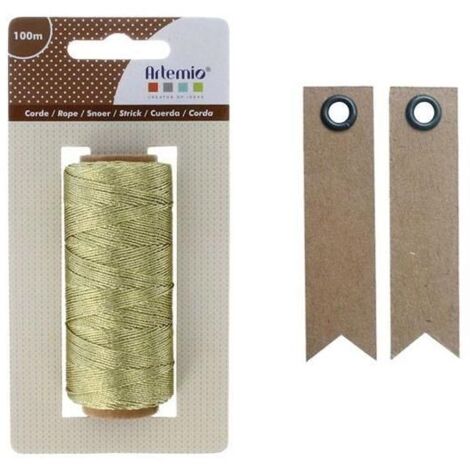 Ficelle dorée 100 m + 20 étiquettes kraft Fanion