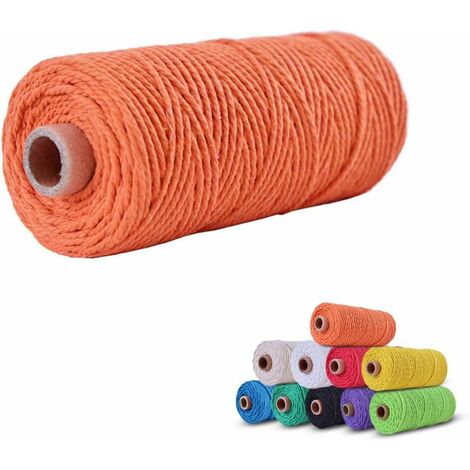 Ficelle Jute Coton 3mm x 100m, Coton Naturelle Cordelette, Corde Macramé Decorative Chanvre Tressée DIY Travaux Manuel pour Emballage Cadeau Décoration Artisanat Suspendues (Orange)