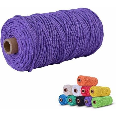 Ficelle Jute Coton 3mm x 100m, Coton Naturelle Cordelette, Corde Macramé Decorative Chanvre Tressée DIY Travaux Manuel pour Emballage Cadeau Décoration Artisanat Suspendues (Violet)