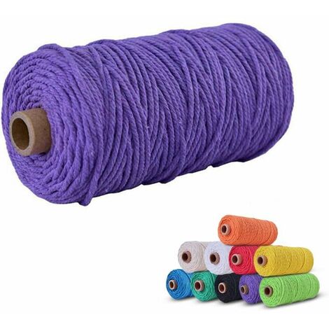 Ficelle Jute Coton 3mm x 100m, Coton Naturelle Cordelette, Corde Macramé Decorative Chanvre Tressée DIY Travaux Manuel pour Emballage Cadeau Décoration Artisanat Suspendues (Violet) S'arêern