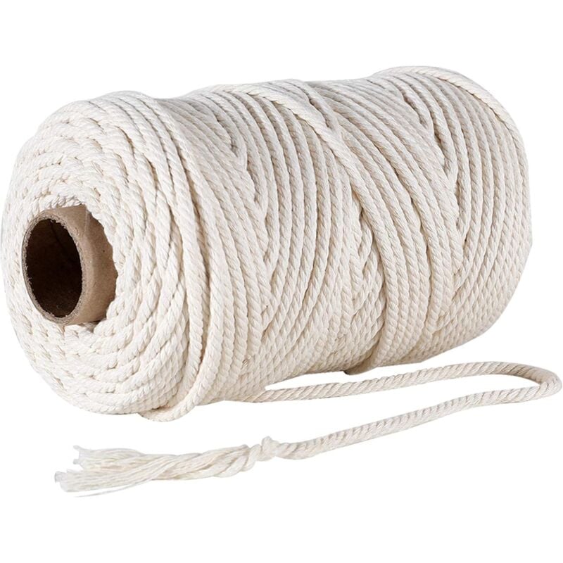 Ficelle Jute Coton 4mm x 100m, 100% Coton Naturelle Cordelette, Corde Macramé Decorative Chanvre Tressée diy Travaux Manuel pour Emballage Cadeau
