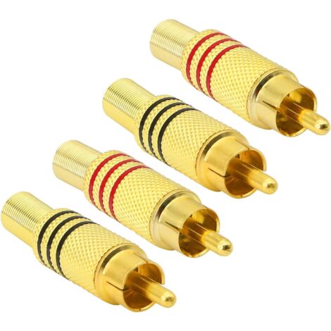 Fiche Audio RCA, AV stéréo mâle plaqué Or avec Ressort coaxiale Audio sans Soudure Adaptateur （4-Pack）