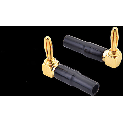 Fiche banane en cuivre pur plaqué or à six feuilles de 4 mm en forme de L, coudée, à angle droit de 90 degrés, fiche sans soudure pour amplificateur audio noir.