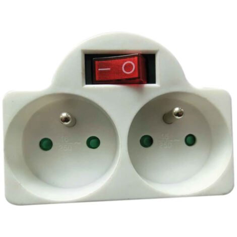 Fiche biplite 2p+t avec interrupteur 2 x 2p+t - DHOME