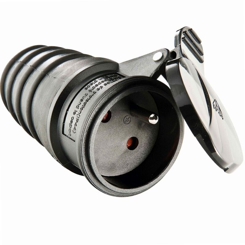 Fiche &eacute;lectrique femelle &eacute;tanche ZENITECH IP44 16A 2P+T - Noir