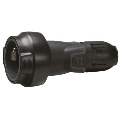 Fiche caoutchouc noire  2p+t 16 a  connexion à vis sortie droite femelle