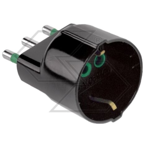 Fiche d'adaptation 2 broches + terre 16A 220V SCHUKO mâle à pas large