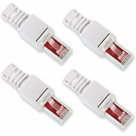 Fiche de câble réseau patch RJ45 Cat6 Cat5 LAN Montage sans outils Fiche à sertir Lot de 4 Connecteur RJ45 CAT6 sans outil