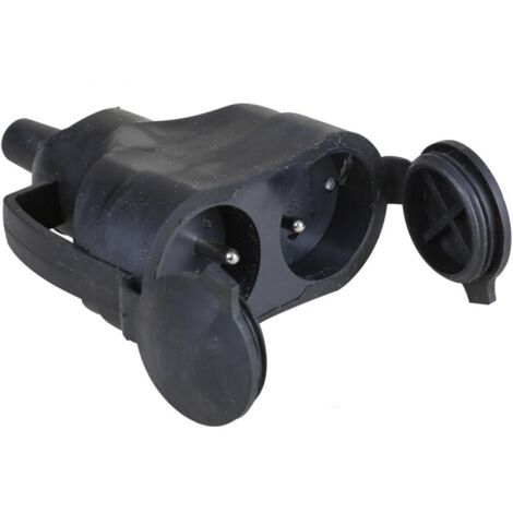 Fiche double femelle étanche en caoutchouc 2P+T 16A IP44
