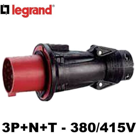 fiche droite male 32 ampères 3p+n+t ip44 rouge - legrand hypra 52954