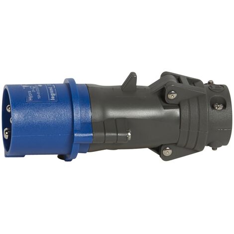 fiche droite male 63 ampères 2p+t ip44 bleu - legrand hypra 53642