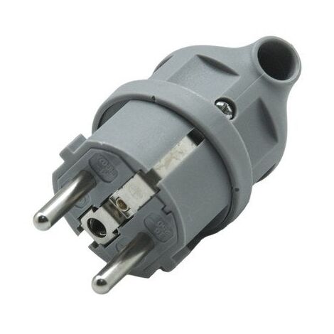 Fiche électrique mâle 2 pôles + terre connexion sur le côté, 16 A gris