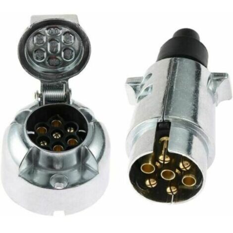 Fiche Électrique remorque - Prise Attelage 7 Broches Femelle 12V - Connecteur Prise Remorque Male 7 Broches - Alliage D'aluminium - Étanche pour Camion RV Bateau