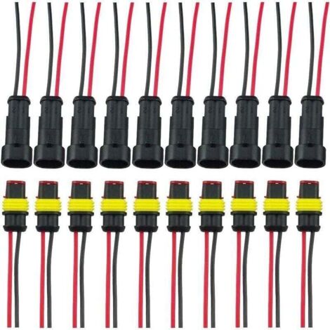 Fiche Etanche, Électrique Prise Mâle et Fem, AWG Connecteur Etanche Electrique (2 Broches avec Fil × 10 Kits)
