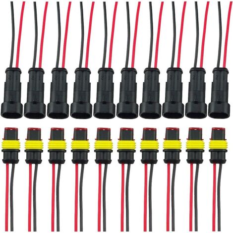 Fiche Etanche, Électrique Prise Mâle et Femelle, AWG Connecteur Etanche Electrique (2 Broches avec Fil × 10 Kits)