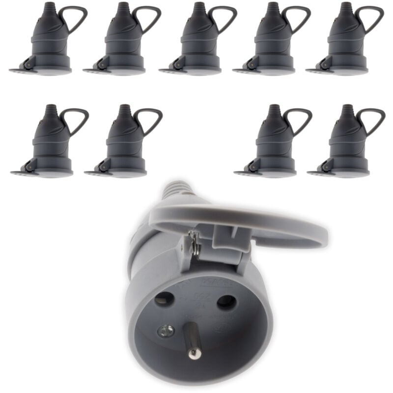 Zenitech - Lot de 10 fiches femelles à clapet -16A 2P+T - Gris