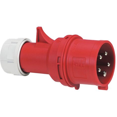 fiche inverseur droite - 32 ampères - 3p+n+t - ip44 - rouge - legrand 058141