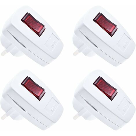 Fiche IP20 avec interrupteur, lot de 4 fiches de contact de protection fiche de contact de protection extra plate 250V (16A), blanc
