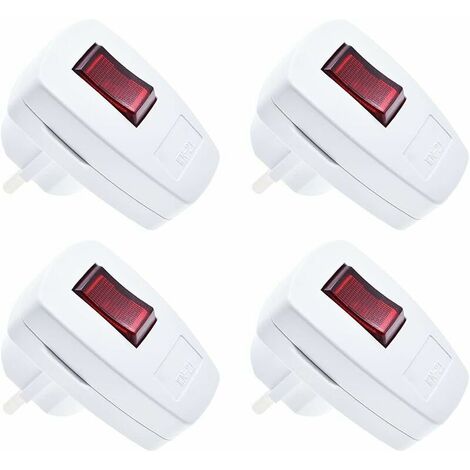 Fiche IP20 avec interrupteur, lot de 4 fiches de contact de protection fiche de contact de protection extra plate 250V (16A), blanc