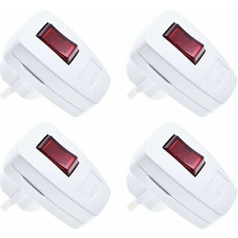 Fiche IP20 avec interrupteur, lot de 4 fiches de contact de protection fiche de contact de protection extra plate 250V (16A), blanc