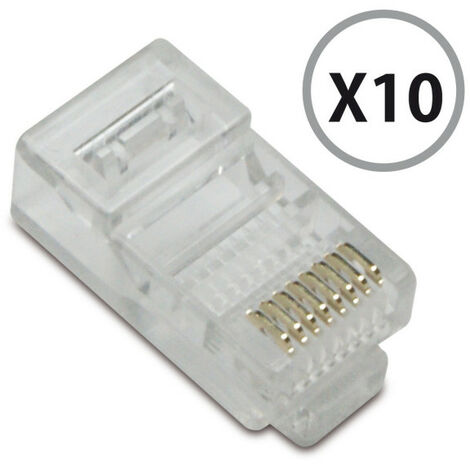 Fiche RJ45 mâle avec guide - Blindé - Pour câble rond FTP - Cat. 6 - 10  pièces ELIMEX
