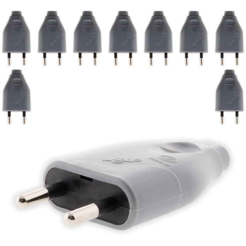 Zenitech - Lot de 10 fiches mâles 2P 6A - Gris