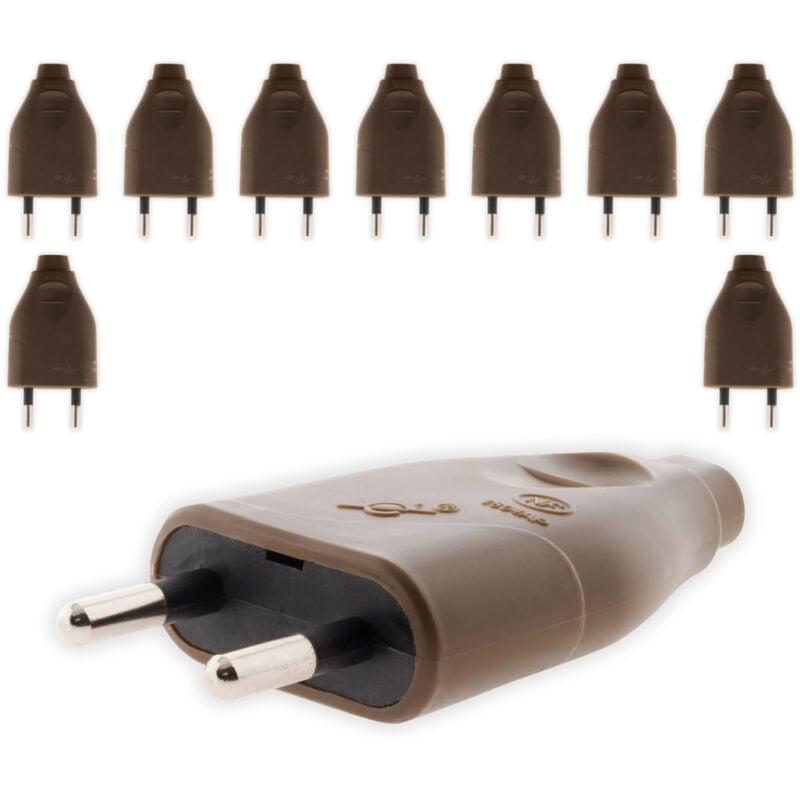 Zenitech - Lot de 10 fiches mâles 2P 6A - Marron