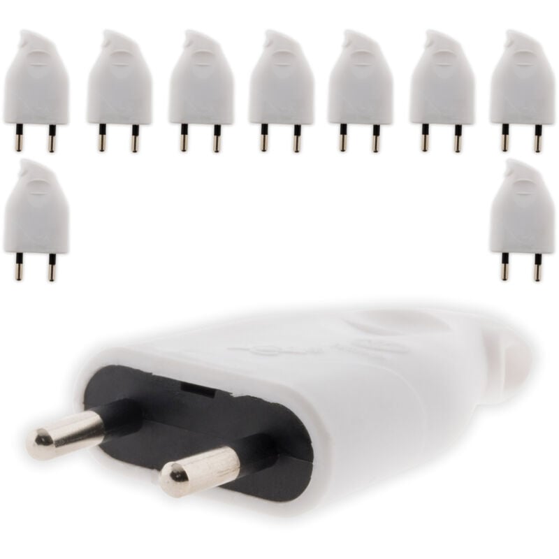Zenitech - Lot de 10 fiches mâles 2P 6A latérales - Blanc
