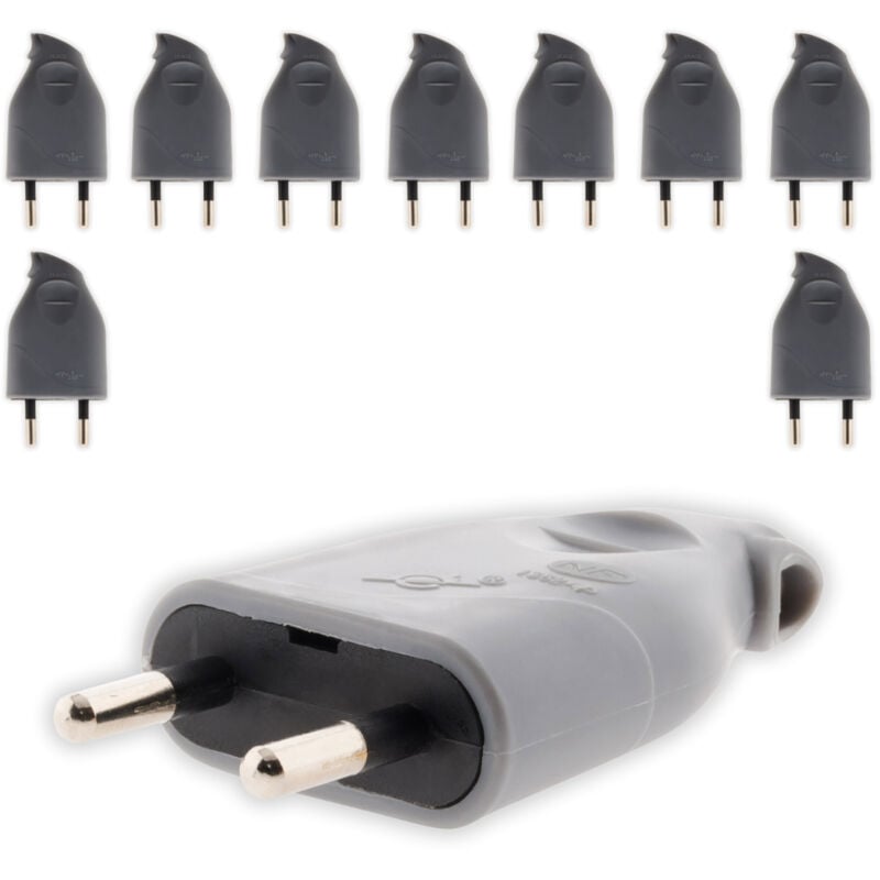Zenitech - Lot de 10 fiches mâles 2P 6A latérales - Gris