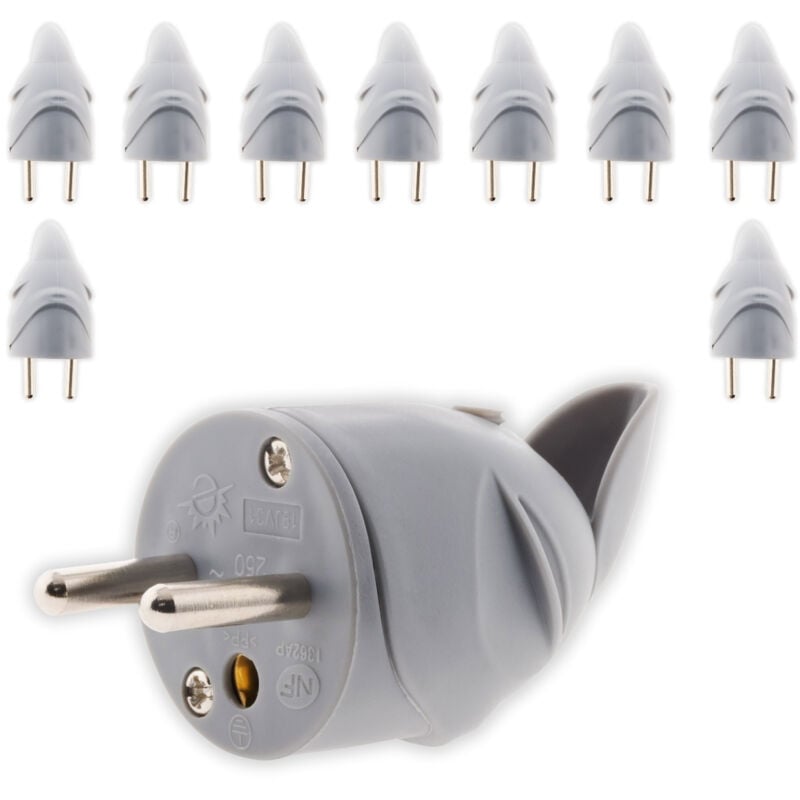 Zenitech - Lot de 10 fiches mâles coudées 16A 2P+T - Gris
