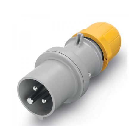 Fiche mobile 2P+T 32A mâle jaune tension 100-130V 4h bornes vis IK08 étanche IP44