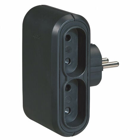 Fiche multiprise 4 prises de courant 2P 6A 230V avec sorties latérales noir (050651)