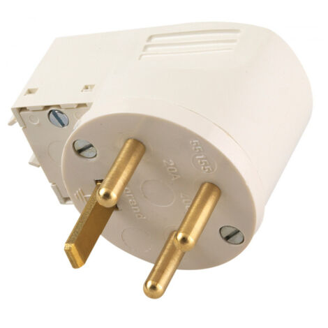 Fiche plastique 3p+t  20 a  sortie latérale male blanc