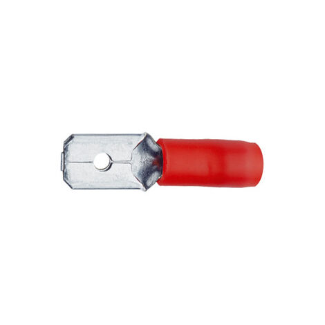 Fiche plate mâle isolée rouge pour languette 6.3x0,8mm. Section: 0,5 à 1,5mm² (820E)