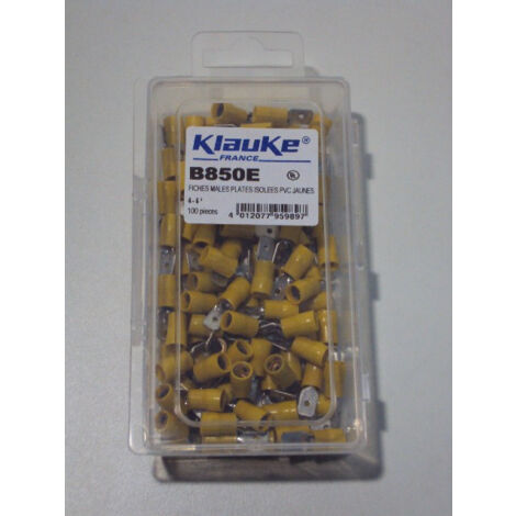 Fiche plates males PVC jaunes 4 à 6mm² 6.3x08 (boite de 100) KLAUKE B850E