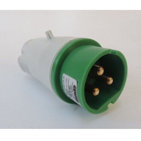 Fiche Prise Mobile 3P 32A 24/42V male verte Droite Protégée IP44 11 étanche GEWISS 60080
