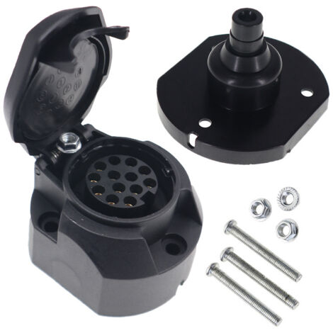 Fiche Remorque 13 Broches, Prise Remorque 13 Broches avec Joint en Caoutchouc, 12V Étanche Connecteur Prise Remorque Mâle et Femelle, pour Camion RV Voiture Bateau Caravane