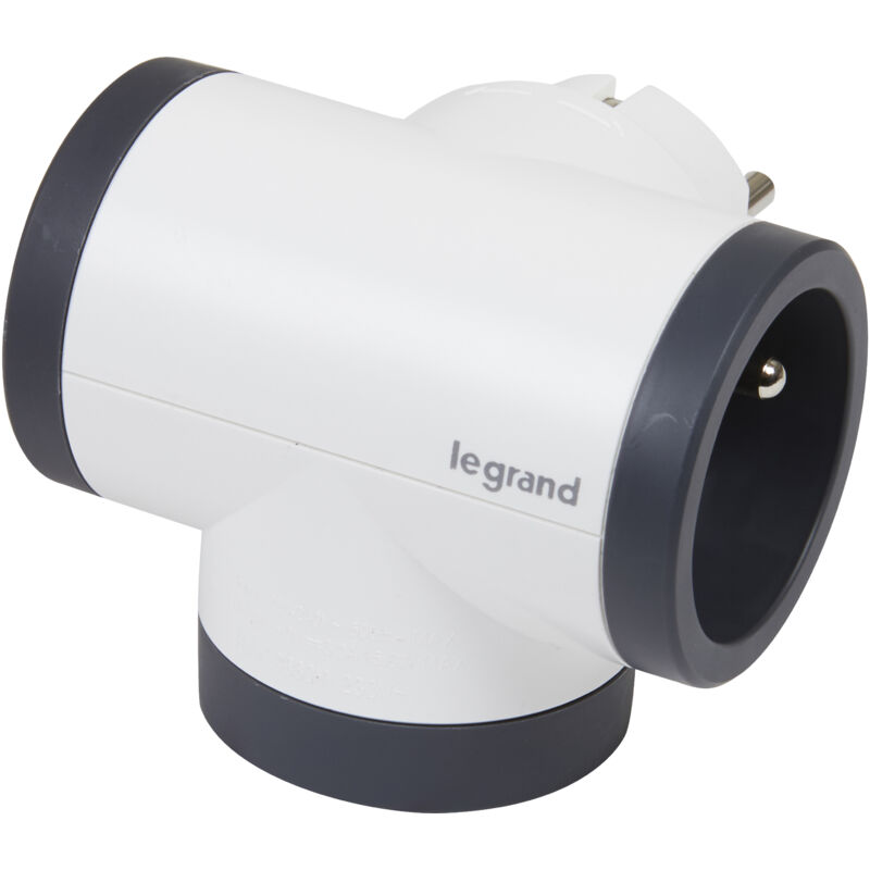 Fiche biplite rotative avec 2 prises 2P+T latérales 16A 3680W et prise usb Type-A et Type-C - Blanc/Gris foncé - Legrand