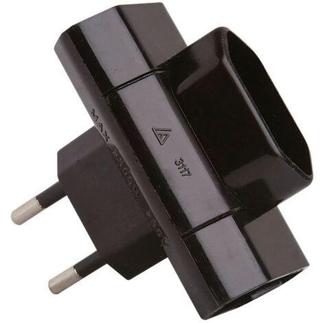 Fiche triple face 2p 10a 250v noire