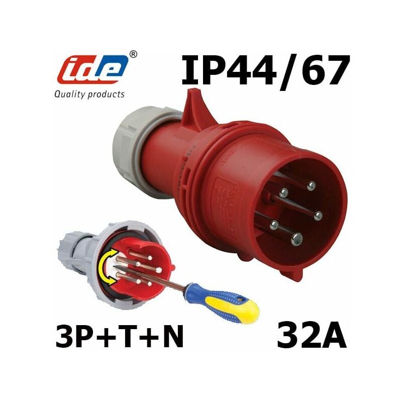 IDE - Prise mâle inverseur de phase 3P+N+T 32A étanche IP44
