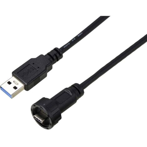 Fiche USB type C 3.0 mâle vers fiche USB IP67 (filetage) câble 0,5 m TC-E10T-MT3-MWA/MU3-NWA-0.5PV-S Câble en plastique étanche TC-13543592 TRU CO Y636063