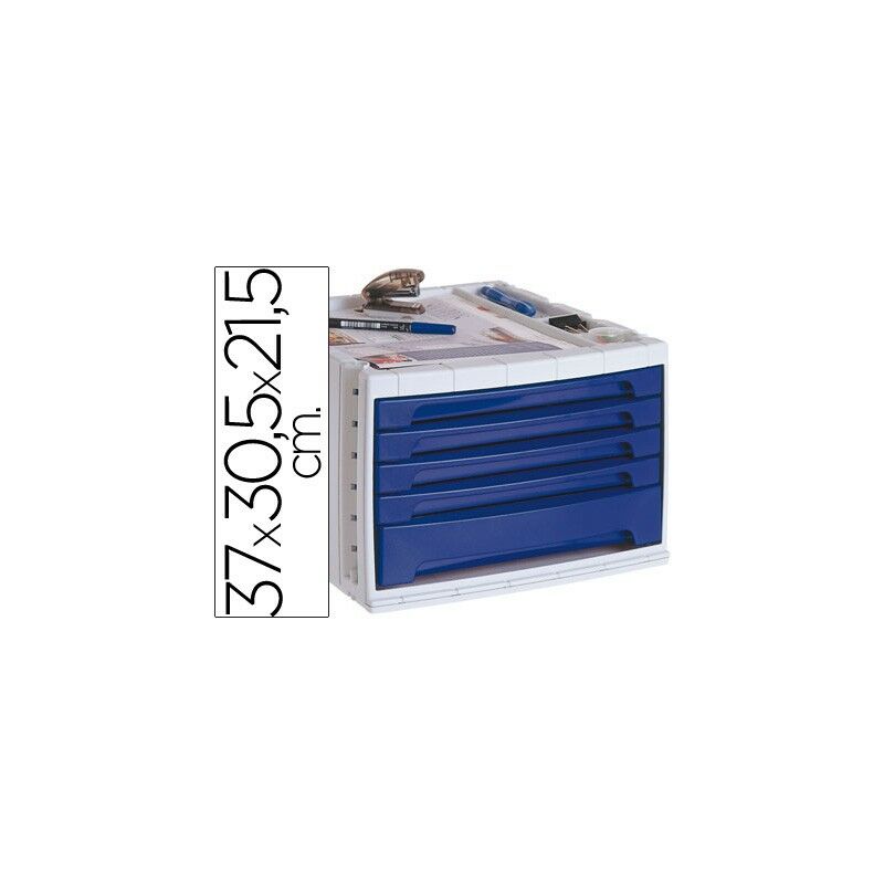 

Fichero cajones de sobremesa q-connect 370x305x215 mm bandeja organizadora superior 5 cajones azul opaco