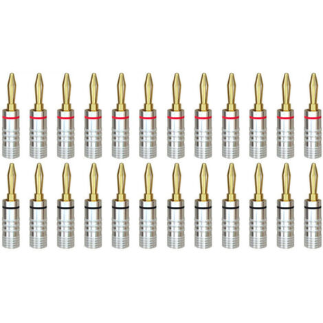 Fiches Banane 12 Paires Connecteurs Haut-Parleur Or 24K Vis pour Systèmes Audio Maison et Home Cinéma