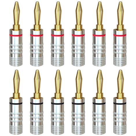 Fiches banane 6 paires de connecteurs de haut-parleur audio plaqués or 24 carats à verrouillage à vis pour fil de haut-parleur, plaques murales, récepteur audio/vidéo, systèmes audio, maison et cinéma