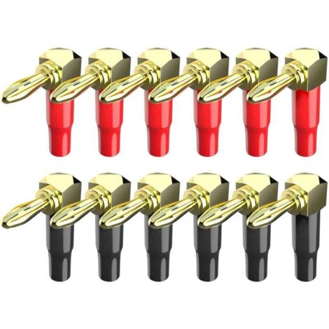 Fiches banane à Angle droit, 4mm, plaqué or 24K, connecteurs de haut-parleur à vis à 90 degrés pour fils de haut-parleur, 12 pièces