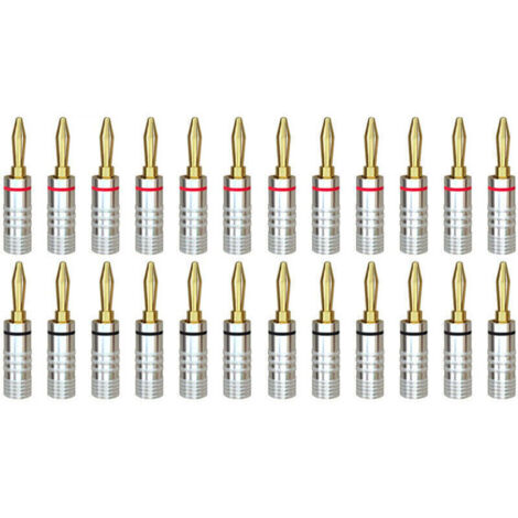 Fiches banane haut-parleur – 12 paires, finition or 24 carats, fixation par vis, pour installation audio maison et home cinéma