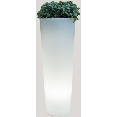 NEWGARDEN FICUS 60 Fioriera rotonda e alta con luce per piante e fiori molto resistente. Luce bianca fredda con cavo. Realizzata in polietilene in Spagna