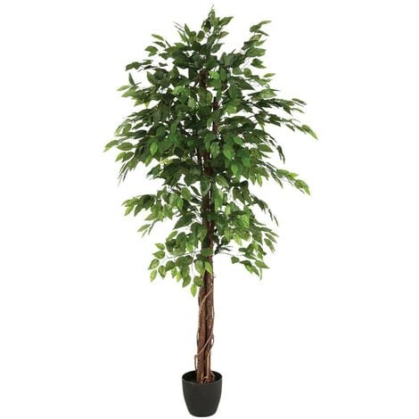 Outsunny Árbol de Ficus Artificial de 145 cm de Altura 756 Hojas con Maceta  para Decoración de Hogar Interiores y Exteriores Verde
